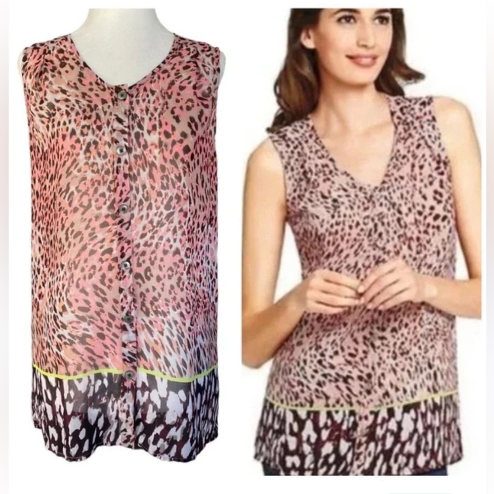 CAbi Pink and Brown Leopard Print Tank Top